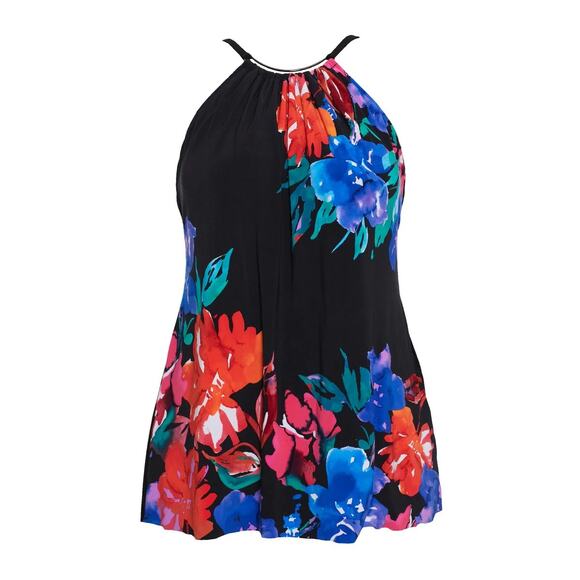 Magicsuit Flower Child Parker Black Floral Halter One Piece Swimsuit Size 10 - Picture 2 of 13